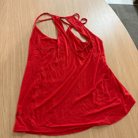 University of Maryland Terrapins Tank Top Women's Small Under Armour Red Sheer - Picture 3 of 3